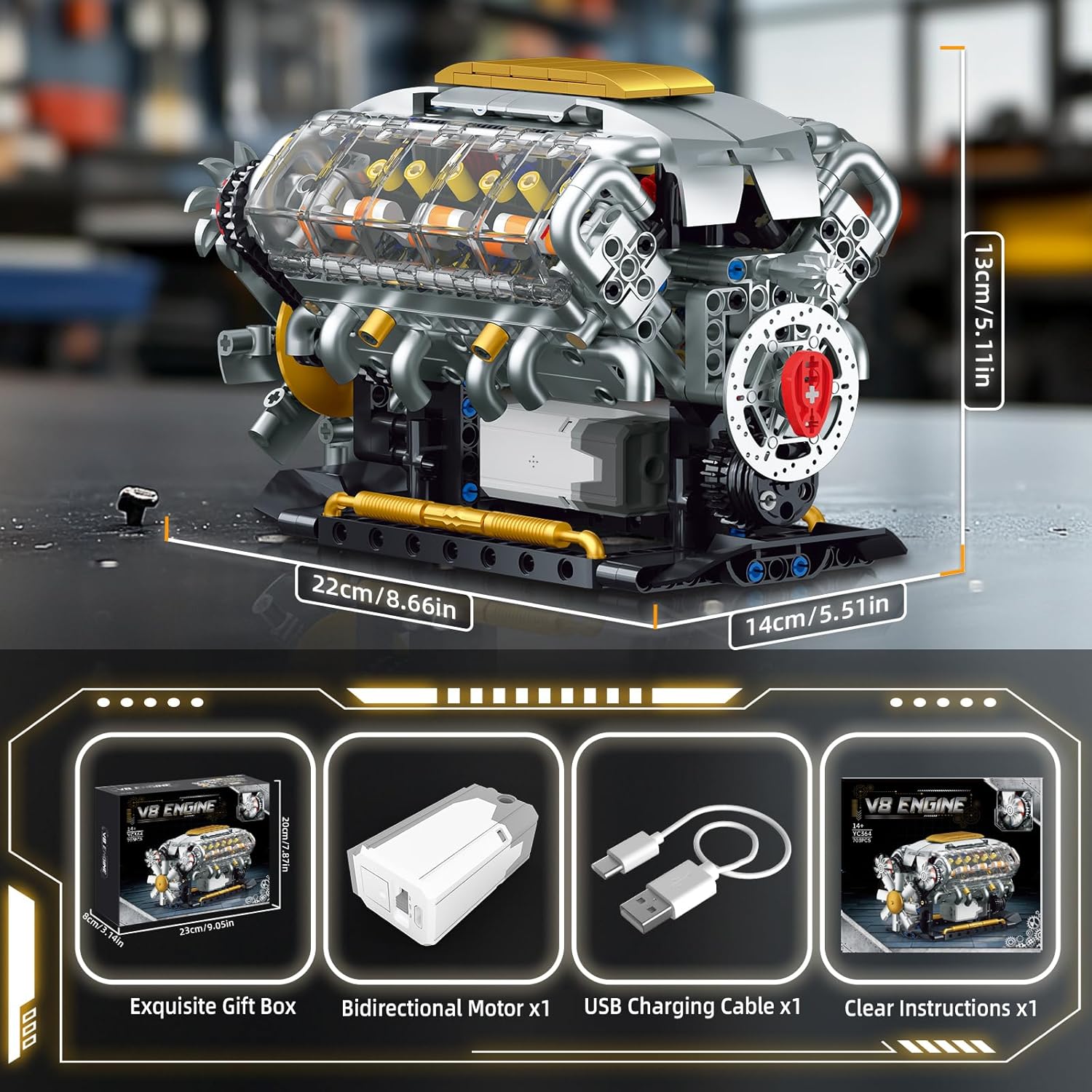 Detalle de V8 engine model kit 703 pieces
