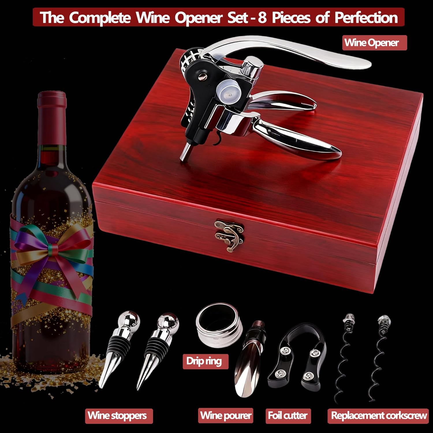 Detalle 2 de Wine Bottle Opener Corkscrew Gift Set 8pc 🍷