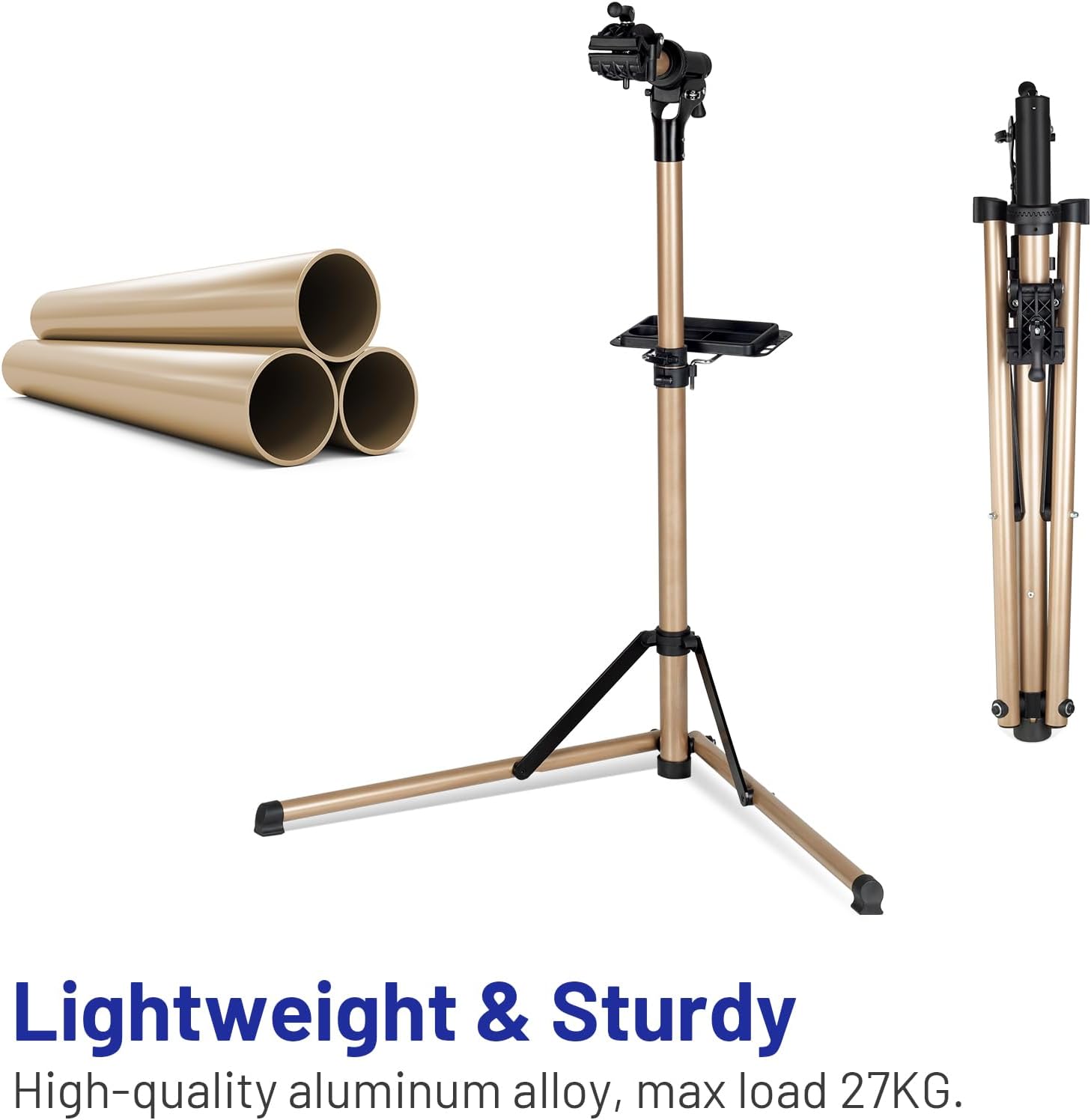 Thumbnail 1 de Favoto Cavalletto per riparazione bici regolabile in alluminio, girevole 360° e con vassoio porta-utensili magnetico