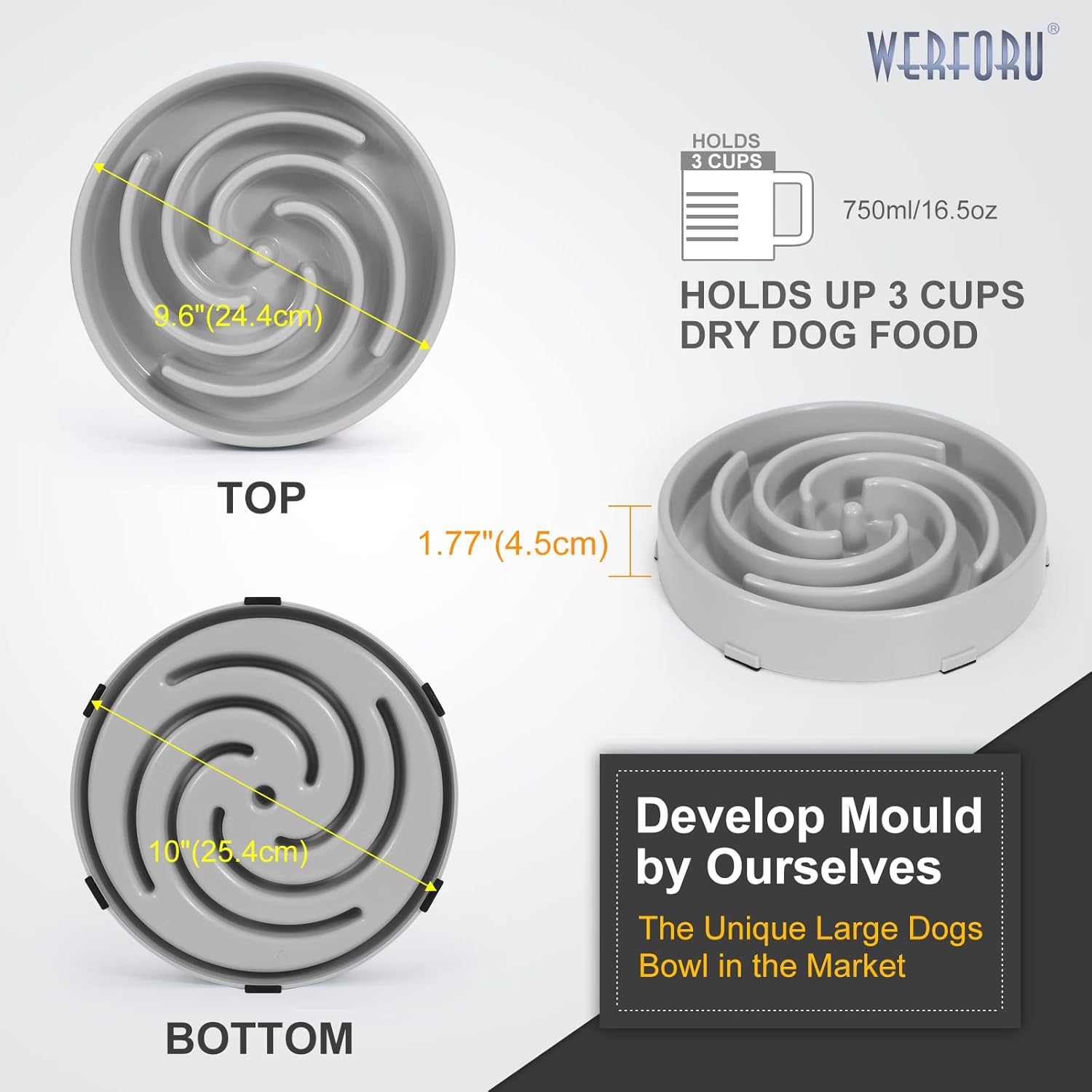 Detalle de Large Pet Slow Feeder Dog Bowl – Spiral Maze, Non-Slip, Light Grey