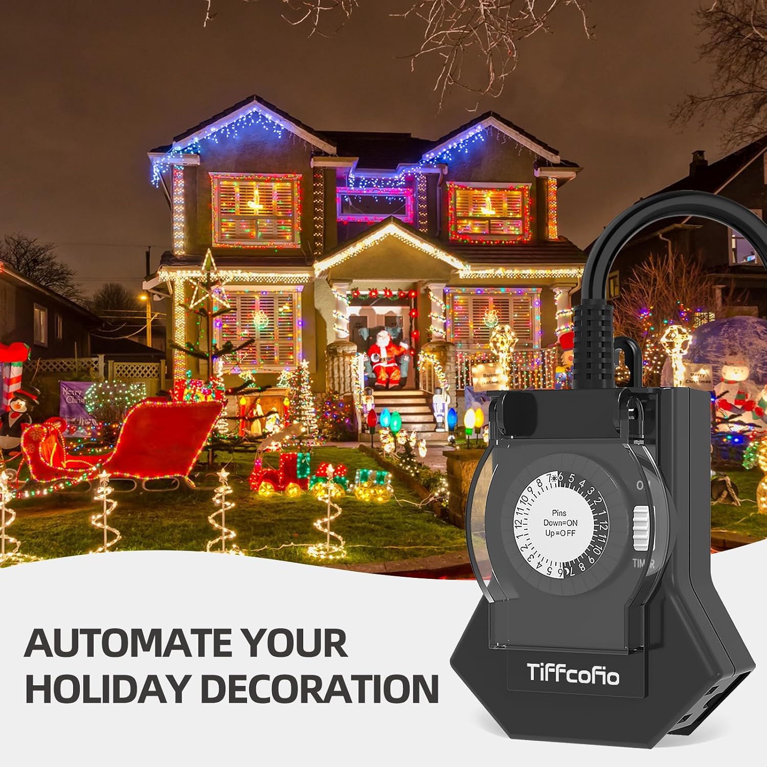 Detalle de Tiffcofio TF-204 Outdoor Mechanical Timer with 3 Grounded Outlets