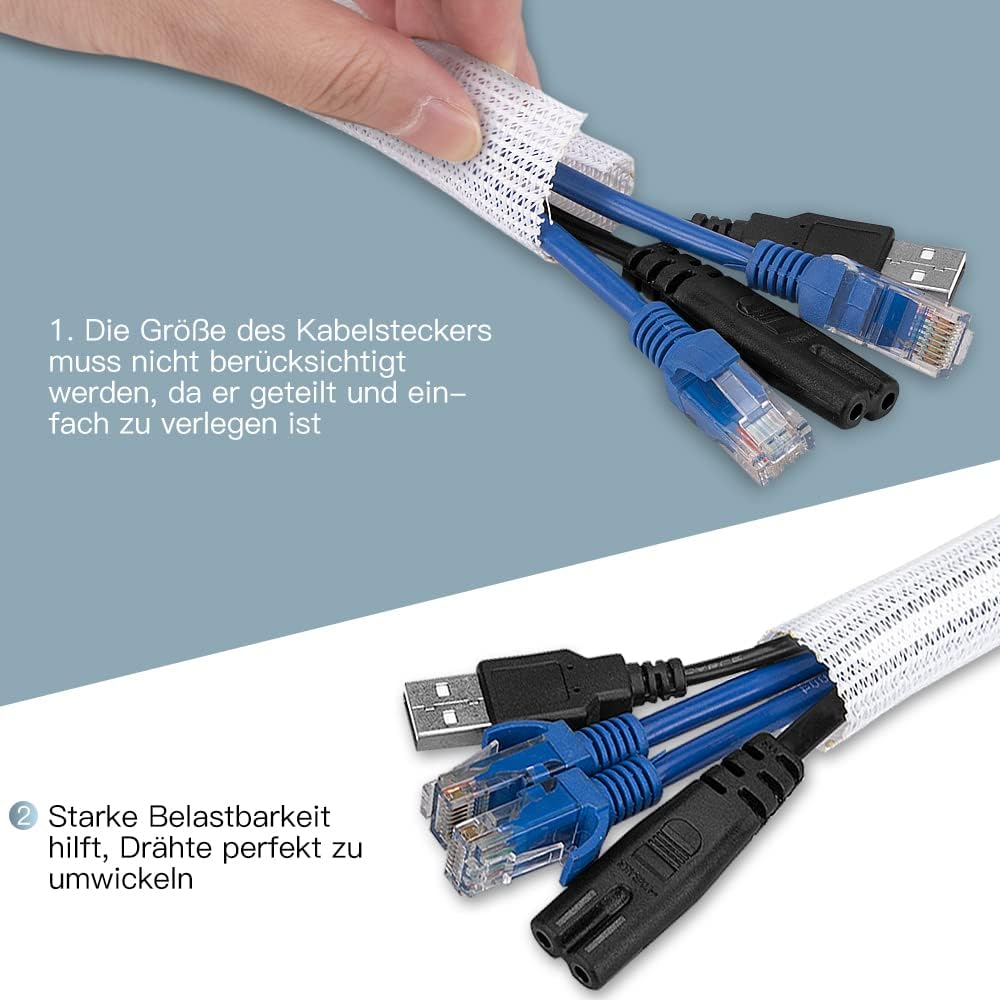 Thumbnail 1 de AGPTEK 2 m Kabelschlauch (15–25 mm), selbstschließend – flexibler gewebter Kabelmantel für Kabelmanagement