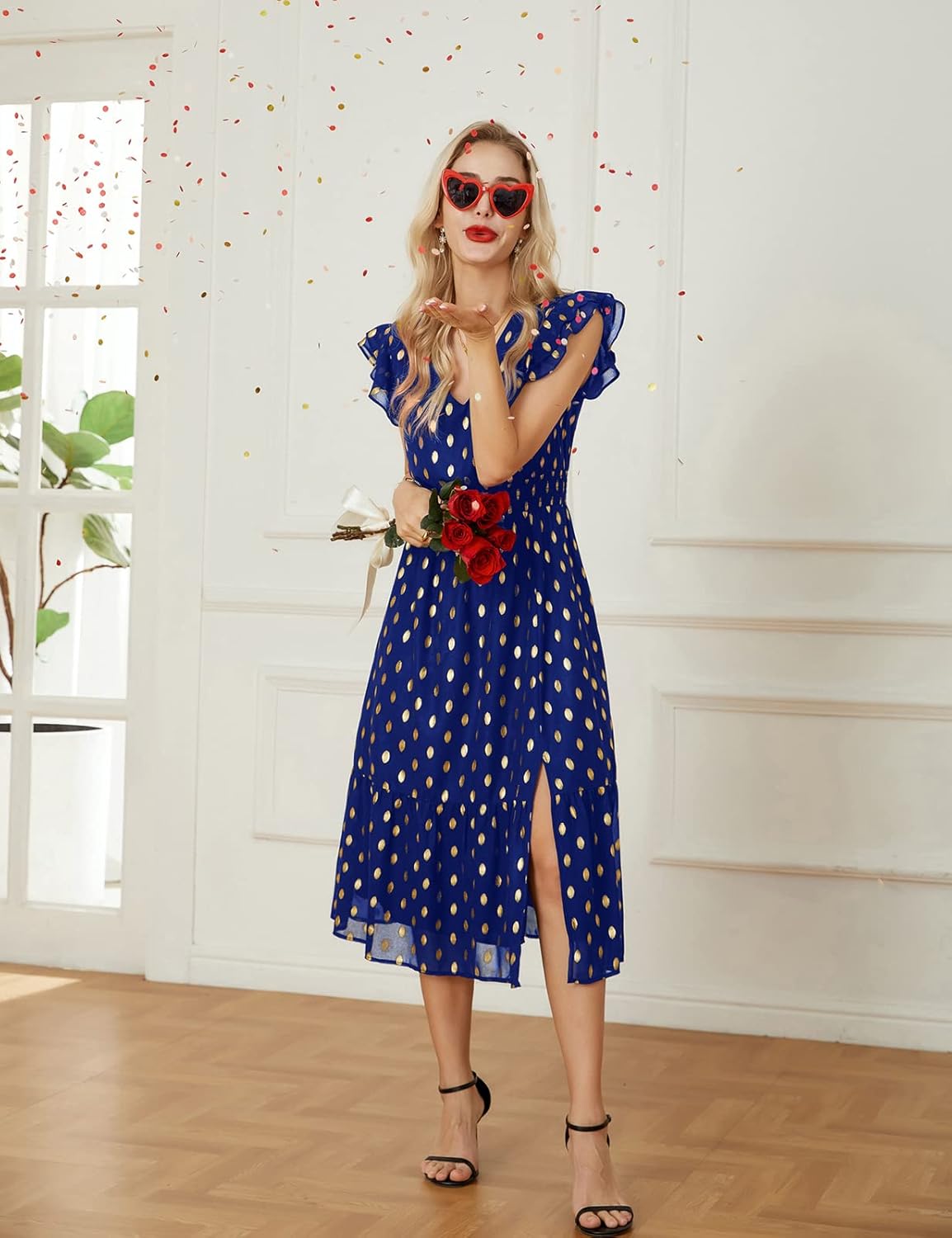 Thumbnail 2 de GRACE KARIN 2026 Women's Summer Dress: V-Neck Ruffle Sleeve Floral Boho Midi Sundress