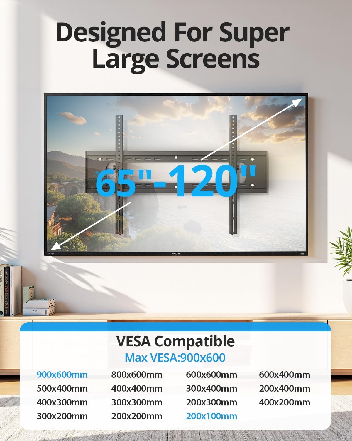 Detalle de 85–100 inch Heavy Duty Tilt TV Wall Mount Bracket (Up to 220 lb) with Ultra-Slim Low-Profile Design