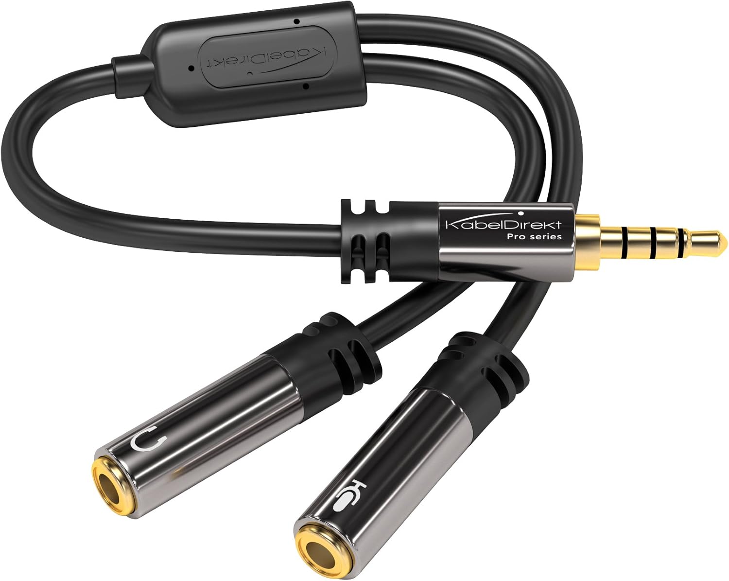 Detalle de KabelDirekt PRO Series AUX Audio Headset Y Adapter Cable (3.5mm Male to 2 x 3.5mm Female)
