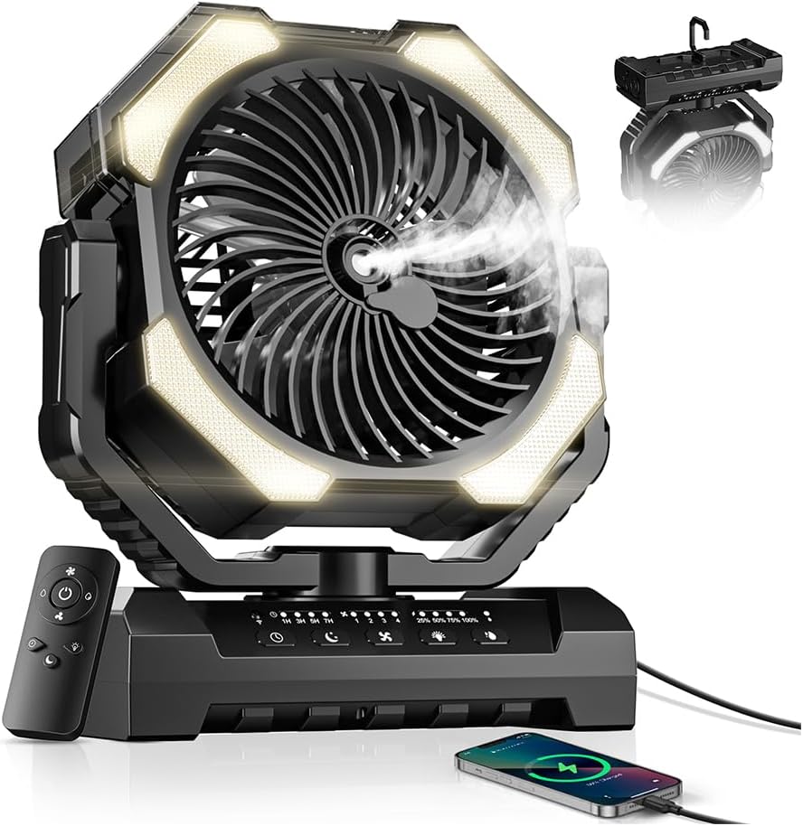 Detalle de Misting Fan: Portable Camping Fan with 9oz Water Tank and 24000mAh Battery