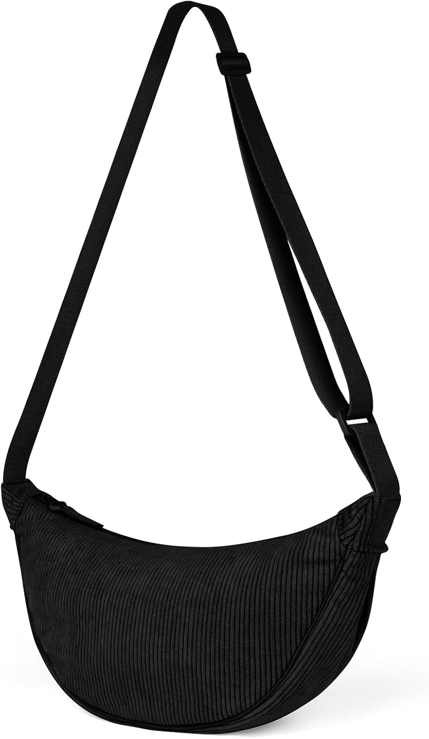 Detalle 2 de Aucuu Bolso bandolera para mujer media luna impermeable en pana (negro) con correa ajustable