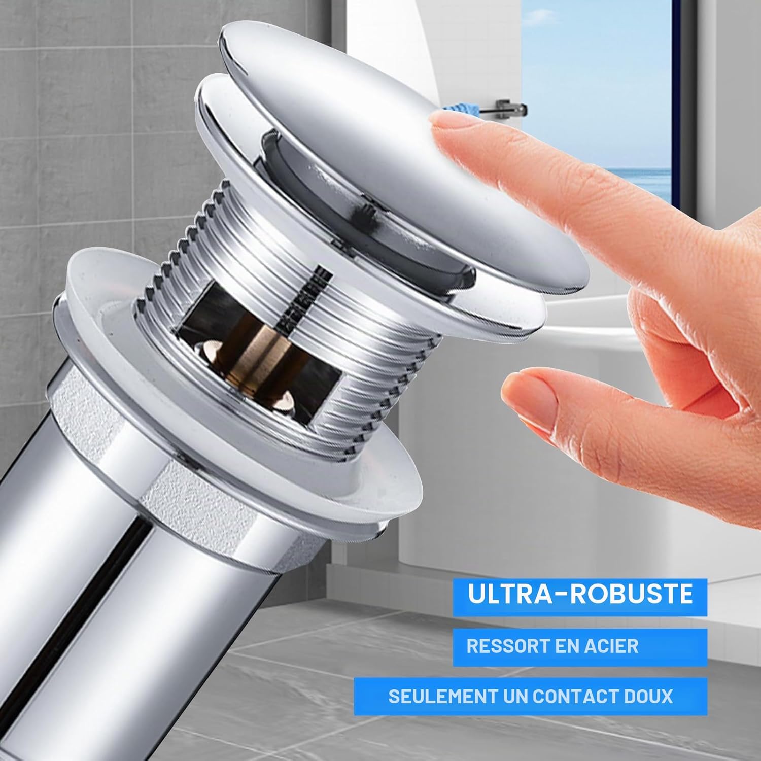 Detalle de SURFOU Bonde de Lavabo sans Trop-Plein avec Clapet Pop-up en Acier Inoxydable – Chromé Argenté