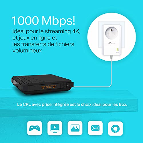 Detalle 2 de TP-Link TL-PA7017P KIT: CPL 1000 Mbps with 1 Port Gigabit et Prise Intégrée (Pack 2) – idéal pour Multi-TV
