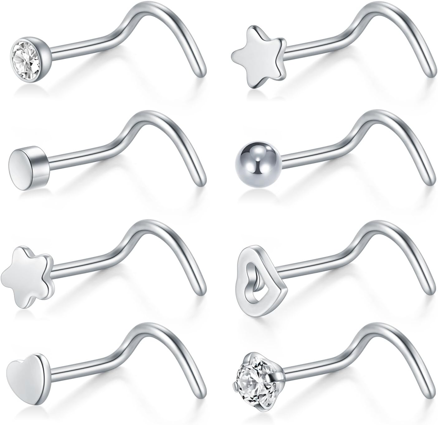 Thumbnail 1 de Briana Williams 316L surgical steel CZ nose stud set (16G–22G, 10 pcs)