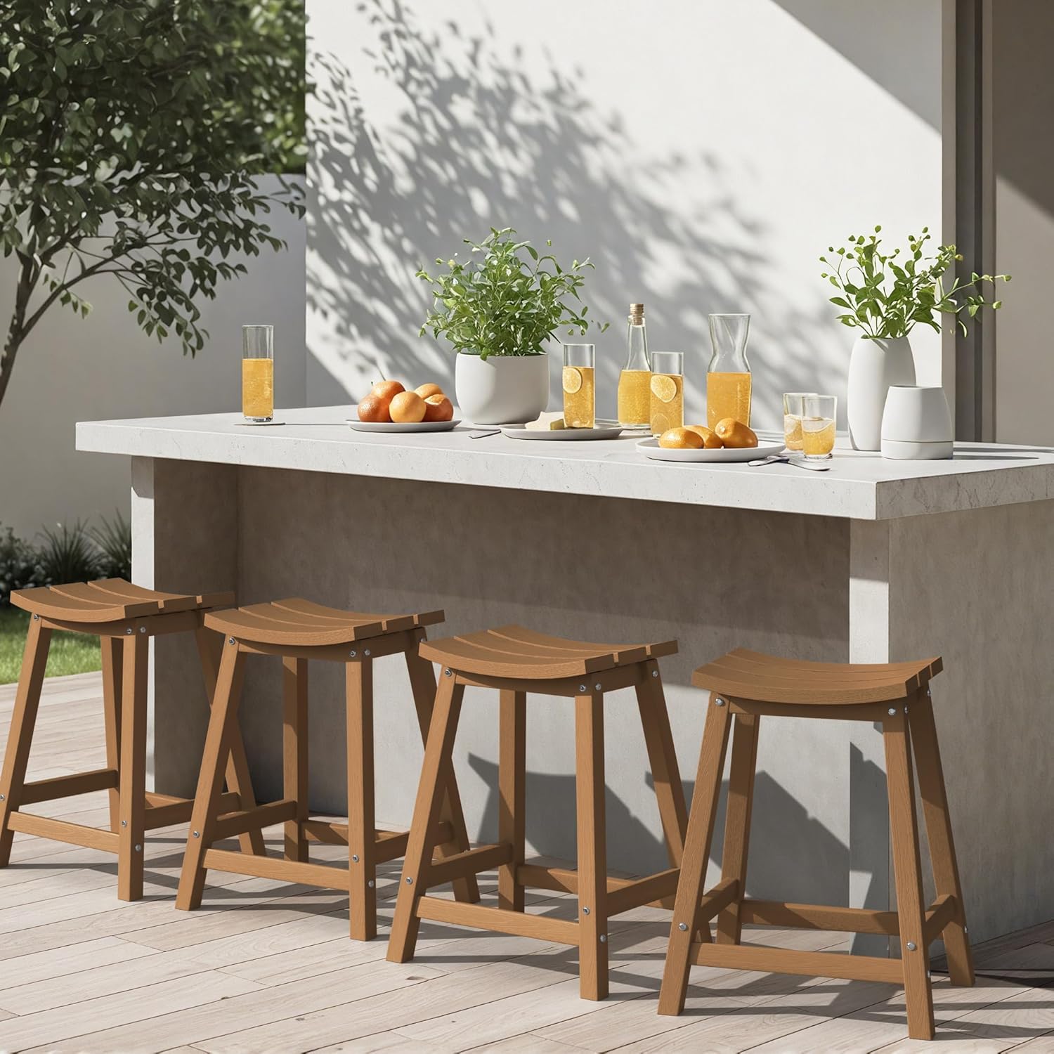Detalle de Ciokea stools6 Outdoor Bar Stools, Set of 4, 24-Inch HDPE Teak