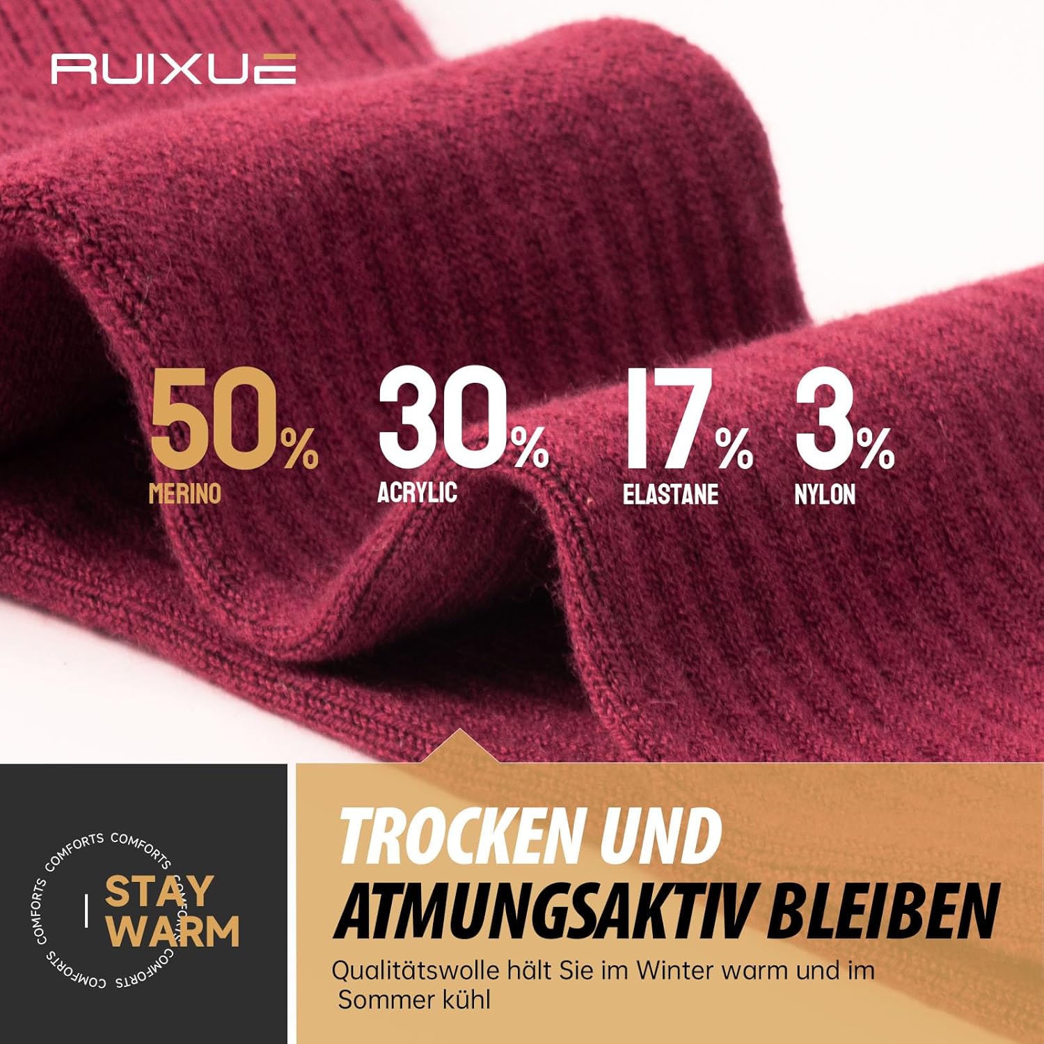 Thumbnail 4 de Ruixue Merino Wandersocken – Merinowolle Trekking-Socken für Herren, Damen & Kinder (3 Paar)