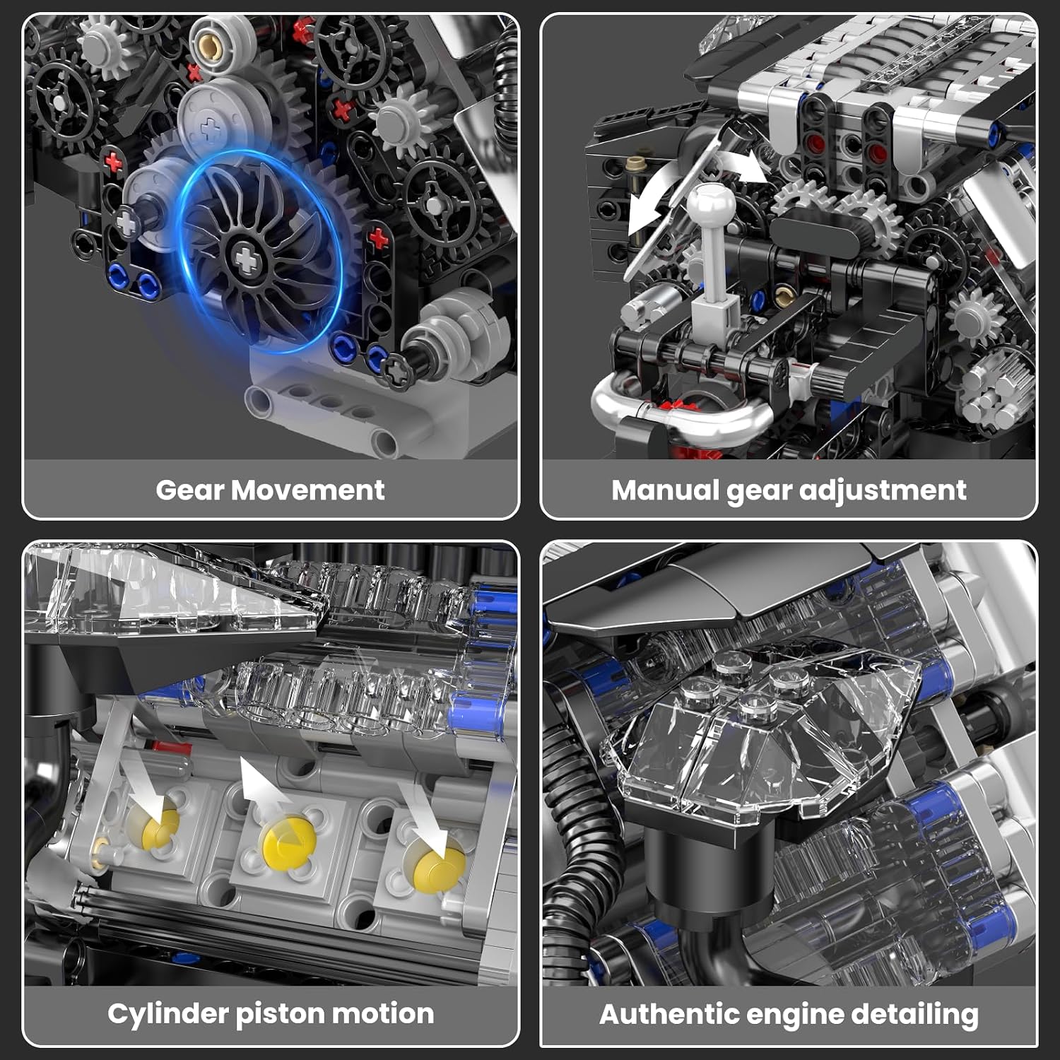 Thumbnail 2 de Mould King 10230 Technik Motor – Modellbausatz mit 871 Teilen, transparenten Zylinderköpfen und elektrischem Antrieb