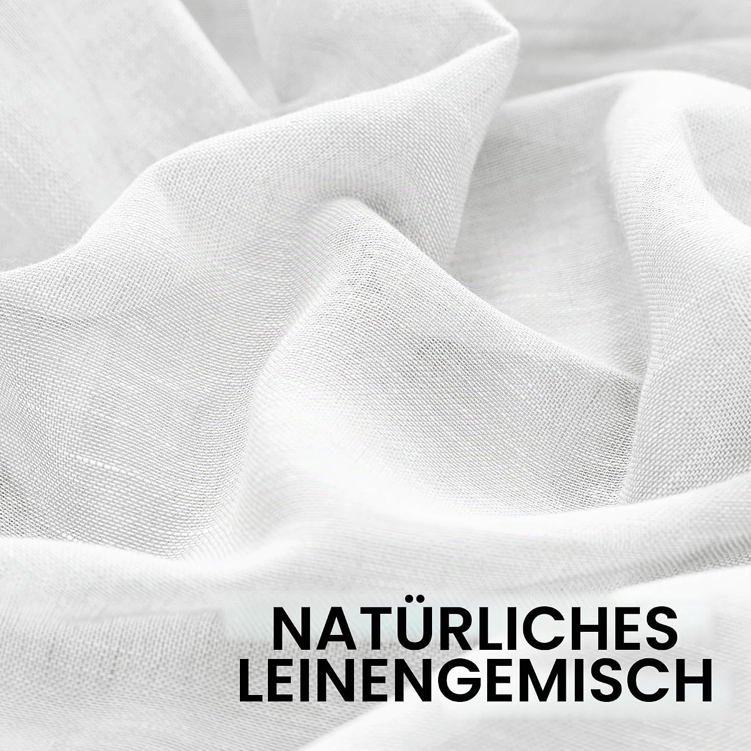 Detalle de BellaHills Gardinen Leinenoptik Kurz Vorhänge – Leinenstoff, Halbtransparent, Weiß, 2er Set (145x140 cm)
