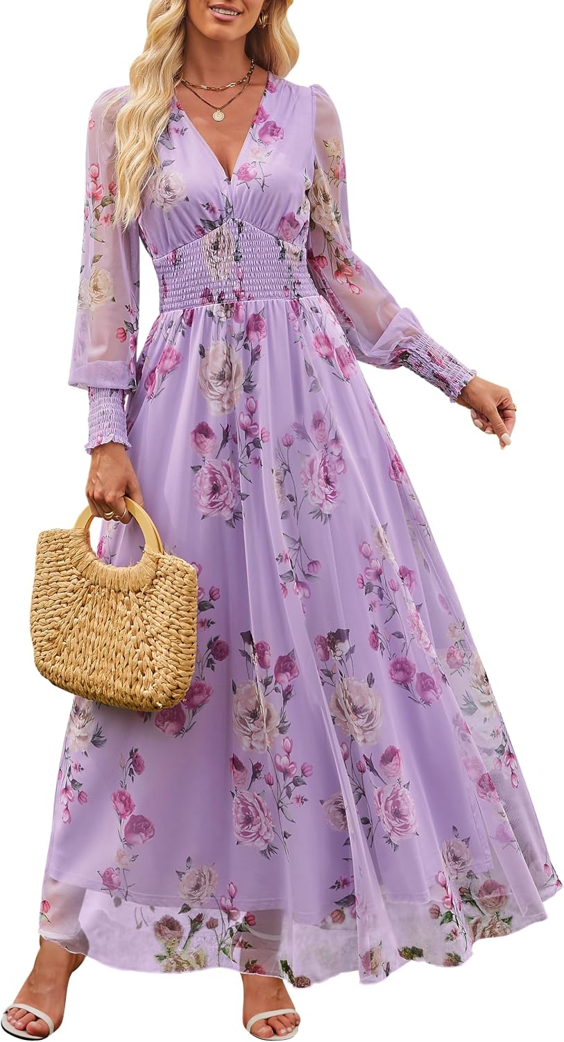 Detalle de ANRABESS Women's Floral Maxi Dress in Polyester