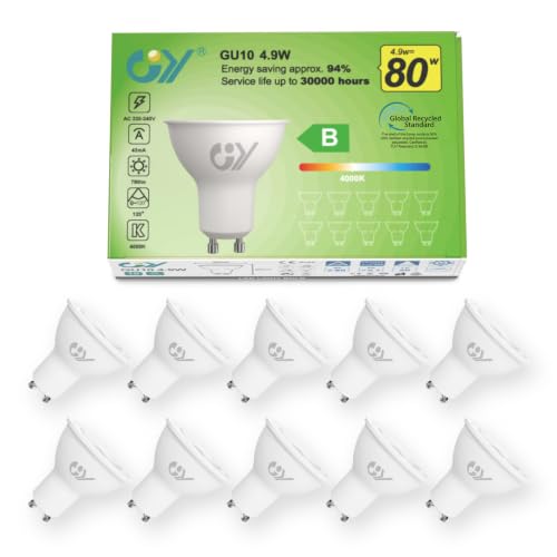 Detalle de GY Ampoules LED GU10 4,9W équivalent 80W – Lot de 10, 4000K neutre, 790 lm, 120°