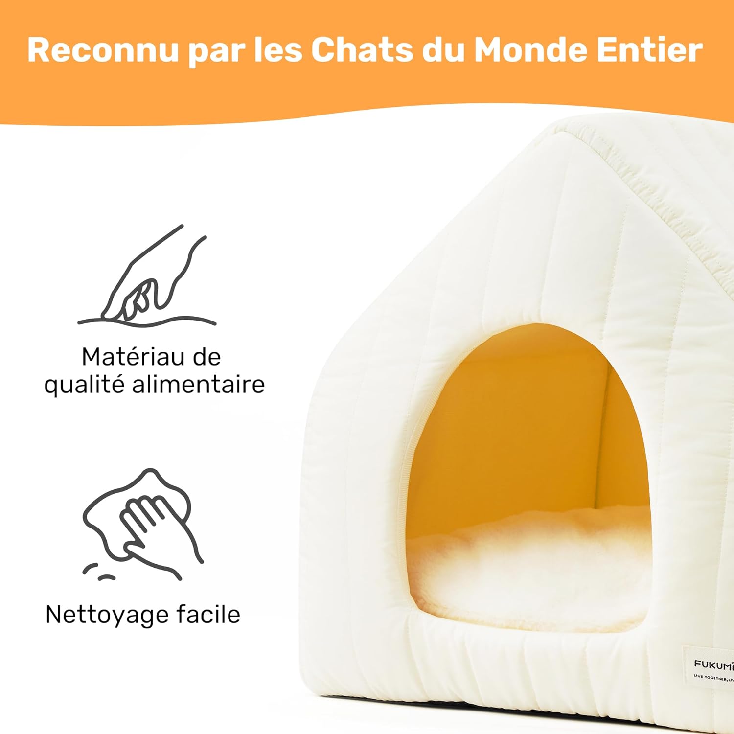 Thumbnail 6 de FUKUMARU lit pour chat d’intérieur 2 en 1 avec coussin amovible lavable (45 cm)