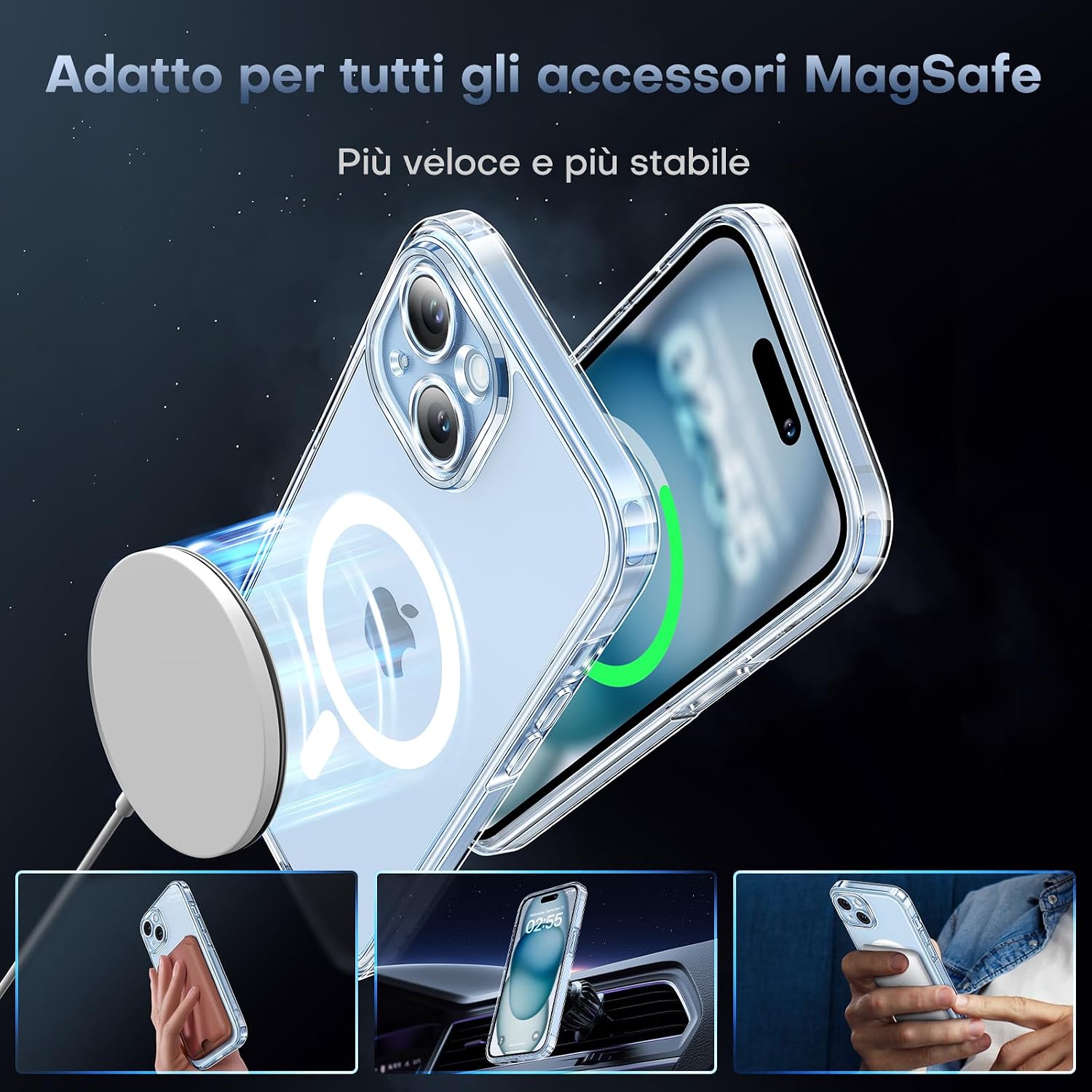 Detalle 1 de TOCOL Cover magnetica iPhone 15 6,1" trasparente con MagSafe