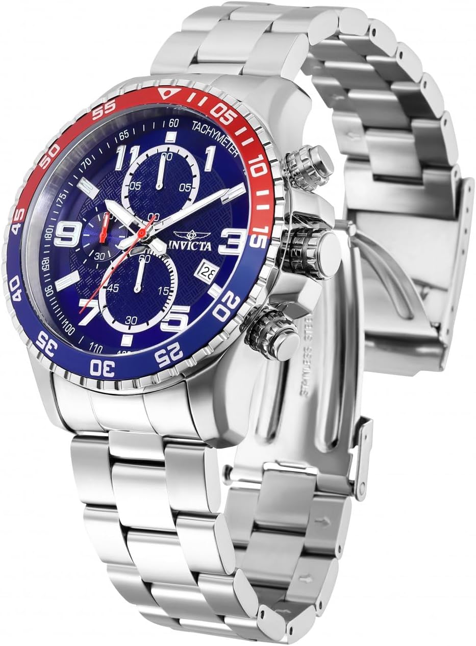 Detalle de Invicta Specialty 34030 da uomo, cassa in acciaio da 45 mm con quadrante blu e movimento al quarzo