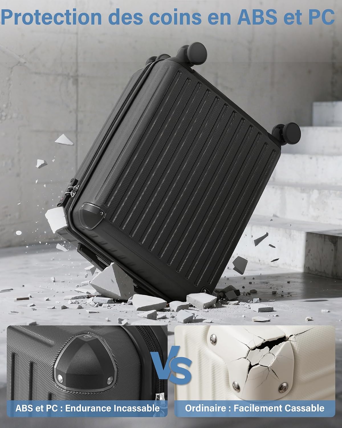 Detalle de COOLIFE Valise cabine 55x40x20 cm – rigide PC+ABS, TSA, 4 roulettes – Blanc