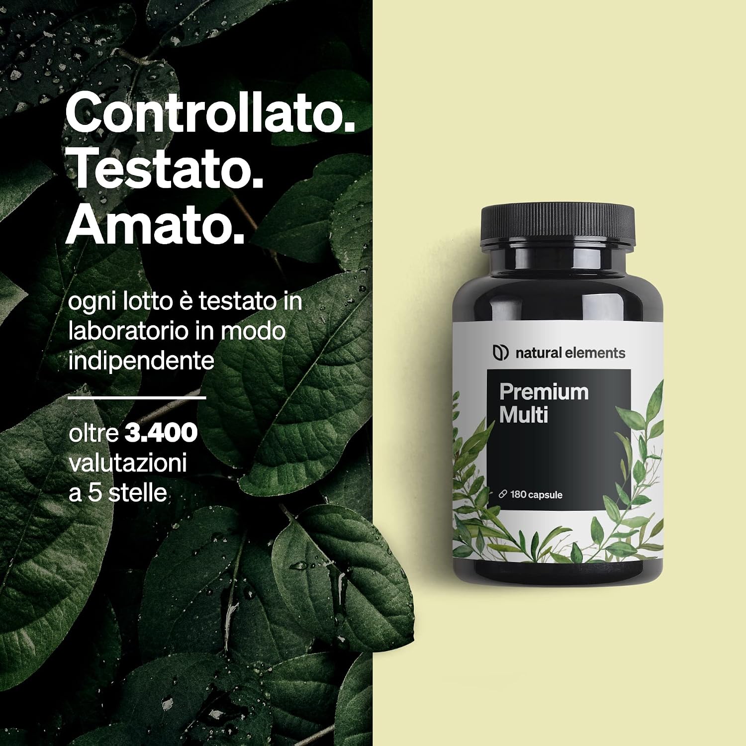 Detalle de Natural Elements Premium Multi: multivitaminico ad alto dosaggio con 180 capsule