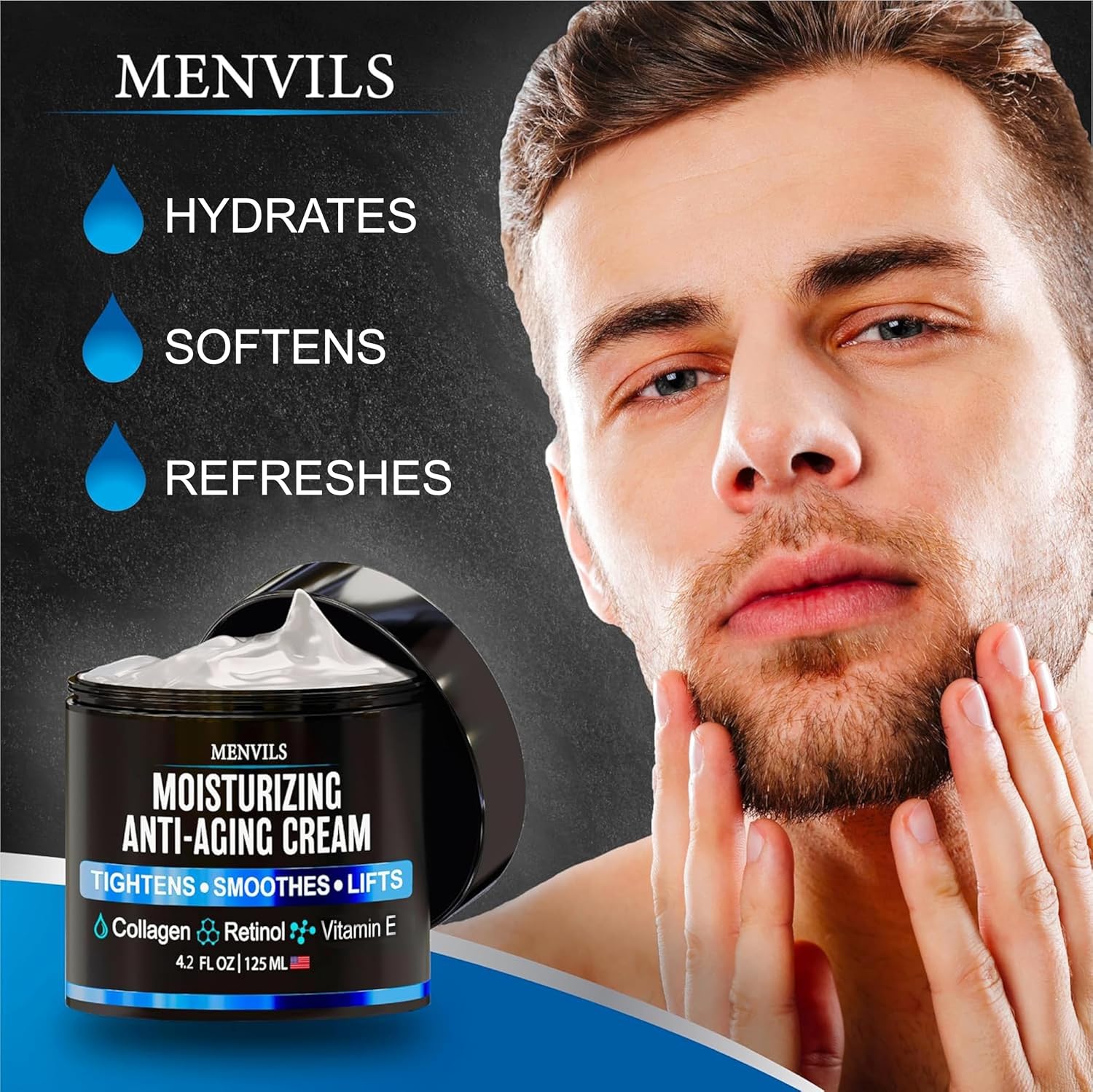 Detalle 2 de Menvils LPD44 Men’s Face Moisturizer Cream, Retinol, Collagen & Peptides, 4.2 oz