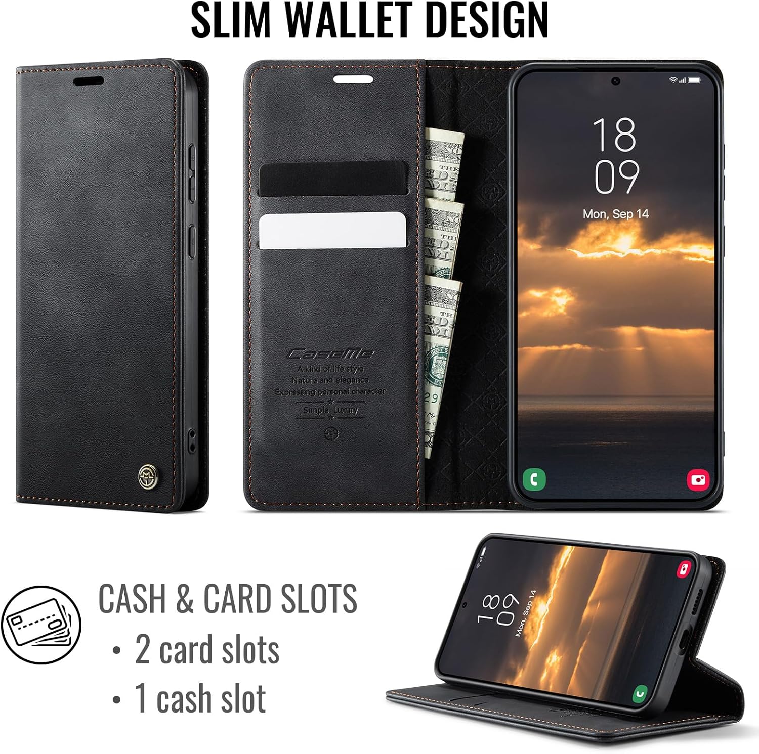 Thumbnail 2 de Cracedily Leather Wallet Case for Samsung Galaxy S25 Edge (6.7″) – RFID Blocking, Kickstand, Card Holder