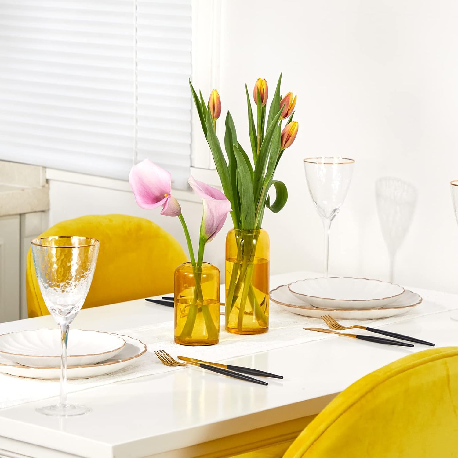 Thumbnail 1 de ZENS Glass Vase Set of 3 – Amber Bud Vases for Table Centrepieces