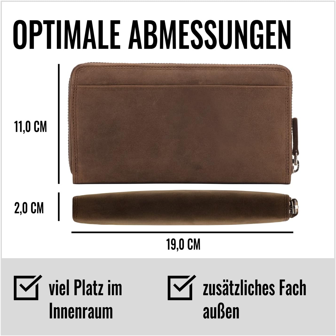 Detalle 2 de KORUTA Geldbörse Damen Leder mit RFID-Schutz – Großes Portemonnaie aus Echtleder, Braun (Querformat)