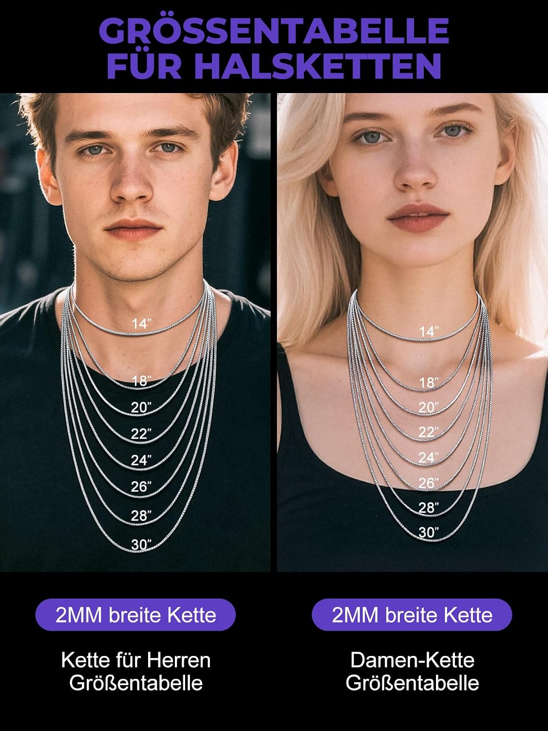 Thumbnail 4 de Richsteel Edelstahl-Kette 2/4/6 mm Venezianisch für Damen & Herren – Silber/Schwarz/Vergolden, 35–76 cm
