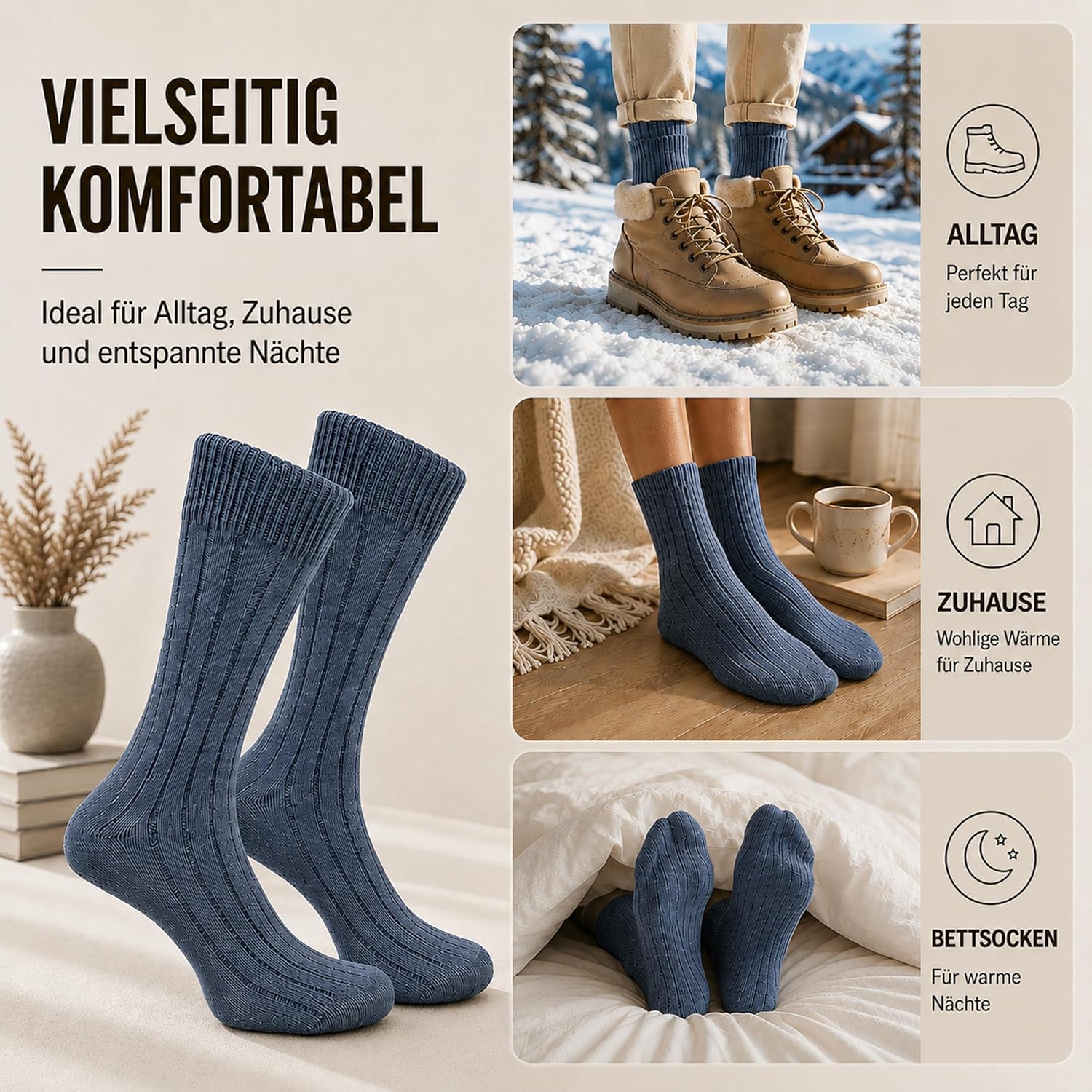 Detalle 2 de MOUNTREX skarpety z alpaki, 2 pary – grube skarpety zimowe dla kobiet i mężczyzn