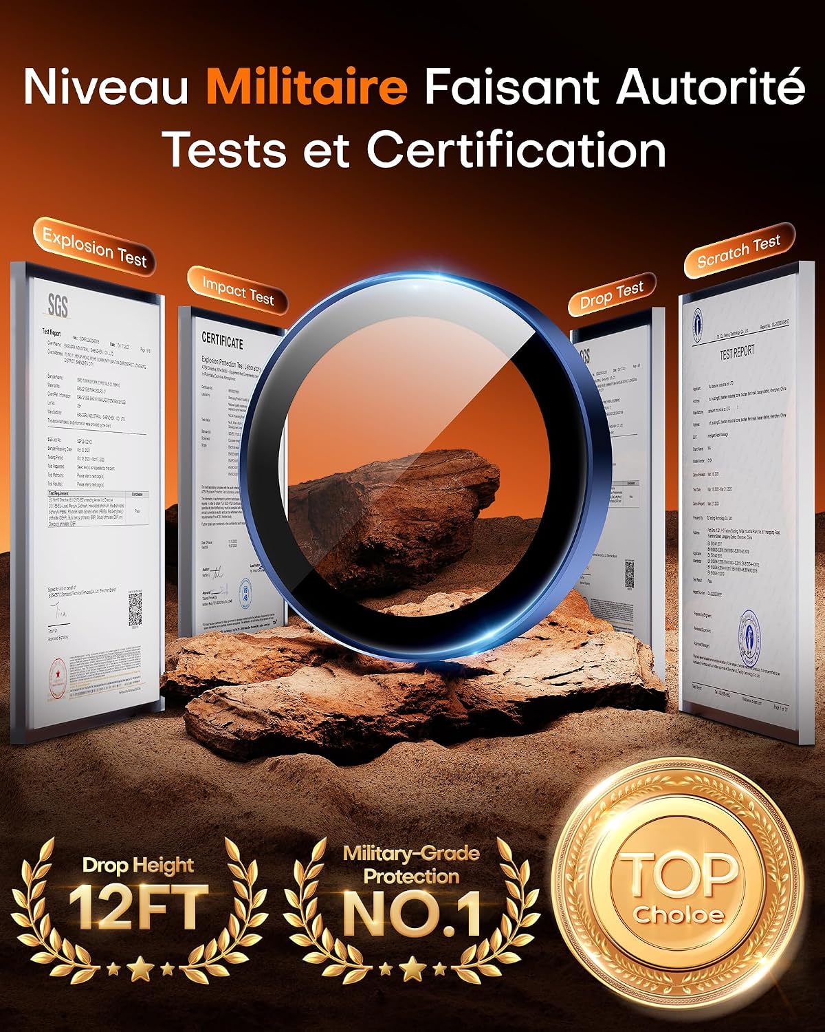 Detalle de TOCOL Protection caméra iPhone 17 Pro Max lot de 2, verre trempé bleu