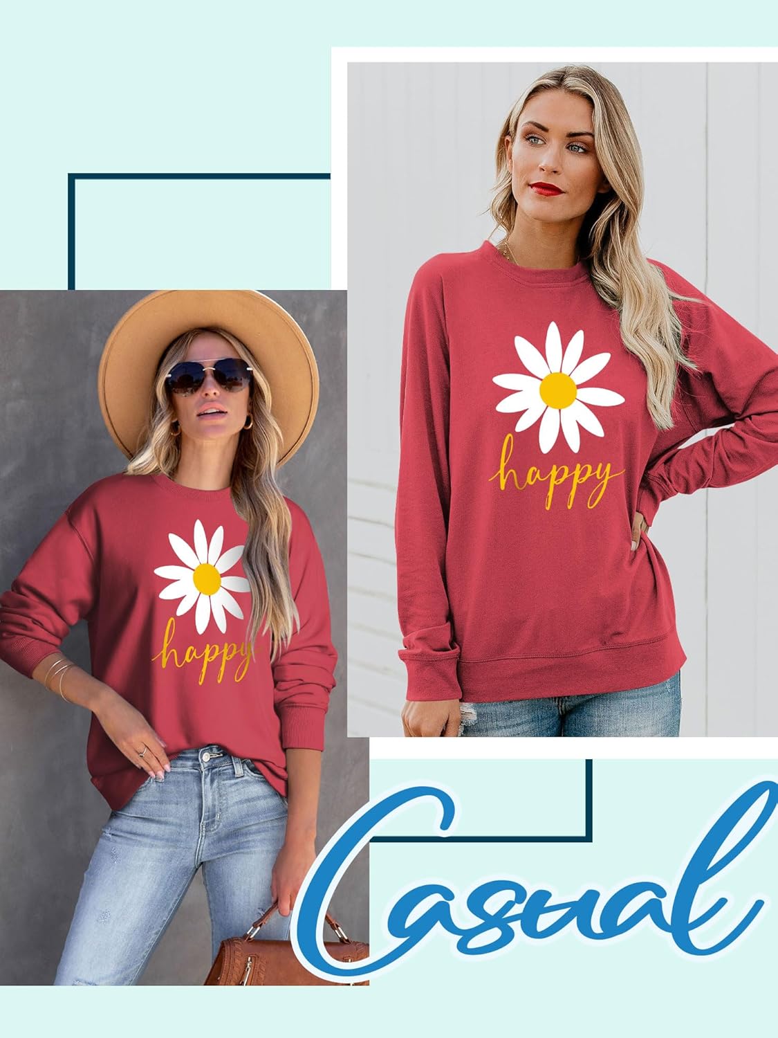 Thumbnail 1 de Yihelian Damen Sweatshirt mit Gänseblümchen Muster – Oversize Baumwollpullover für Alltag und Freizeit