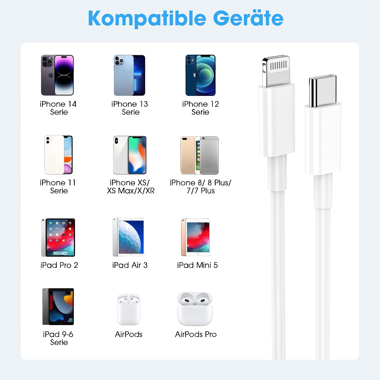 Thumbnail 5 de Lightning Kabel USB‑C 2er‑Pack 1m + 2m Schnellladekabel für iPhone