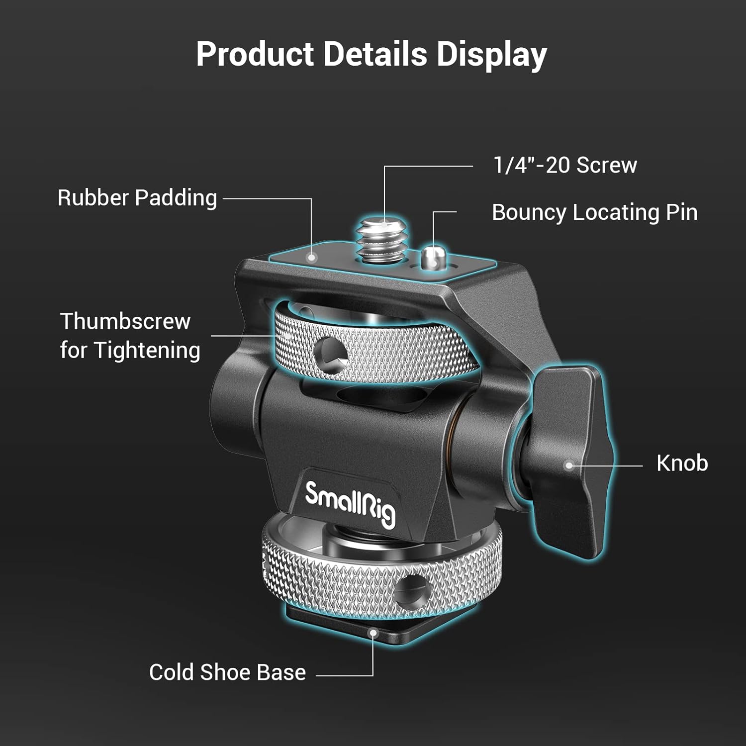 Detalle de (LIVELLO) SMALLRIG 2905B supporto per monitor con cold shoe, 360° e inclinazione fino a 180°