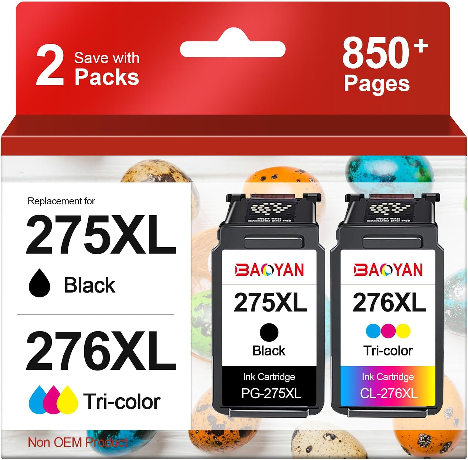 Detalle de BAOYAN INK 275 276 Replacement Ink Cartridges, 2-Pack, XL Black and Tri-Color