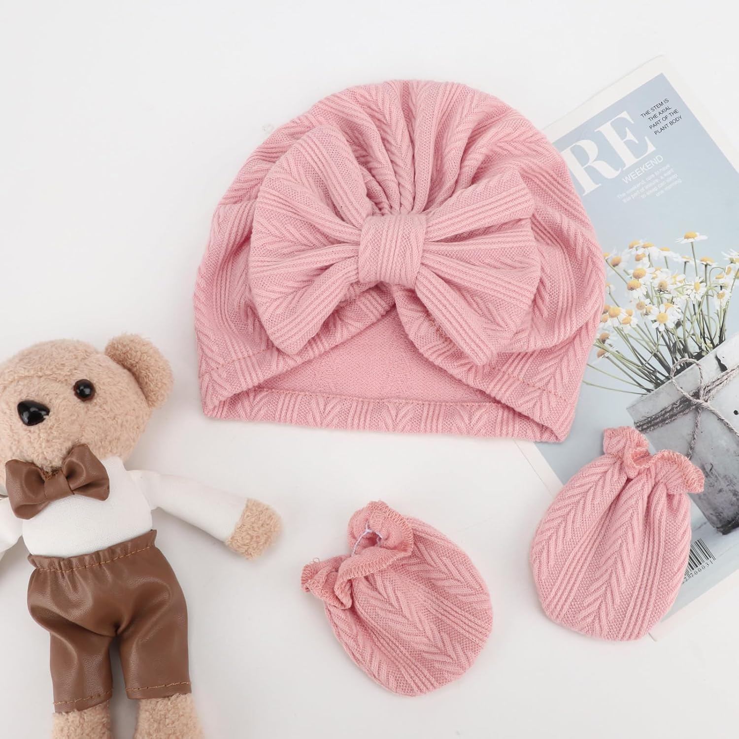 Thumbnail 3 de DRESHOW Newborn Hats Mittens Set: Soft Cotton Hospital Hat and Scratch-Prevention Mittens (0–6 Months)