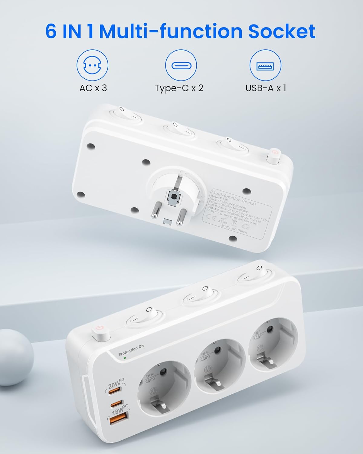 Thumbnail 1 de Ladron Enchufes USB C 6 en 1 PD20W QC18W Blanco