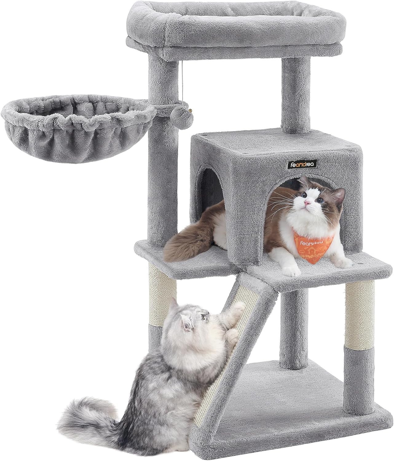Detalle de Feandrea Kratzbaum 96 cm hoch – großer Katzenbaum mit Höhle, Hängematte und Kratzrampe