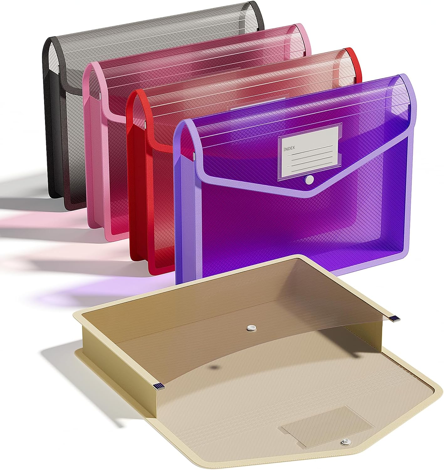 Detalle de ThinkTex Plastic Expanding File Folder (5 Pack) – Transparent snap-closure A4/Letter document organiser