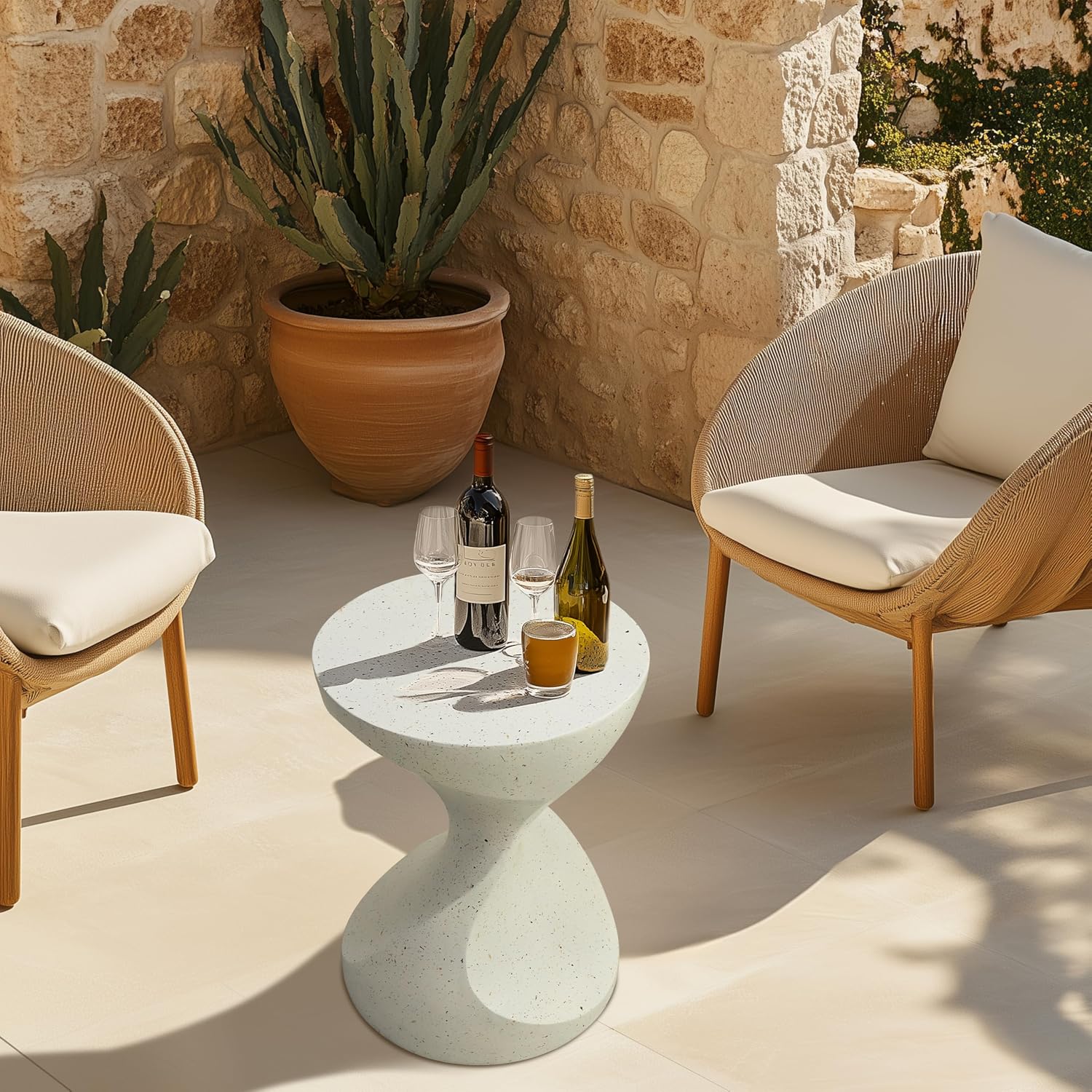 Detalle 2 de Wisfor XZ1626 Round Concrete Side Table, White, Indoor/Outdoor
