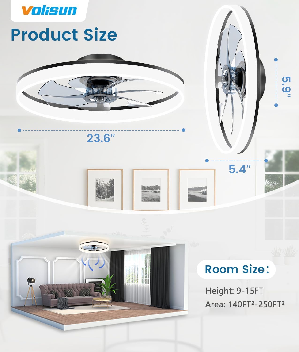 Thumbnail 6 de VOLISUN Ceiling Fan with Light, 24-Inch