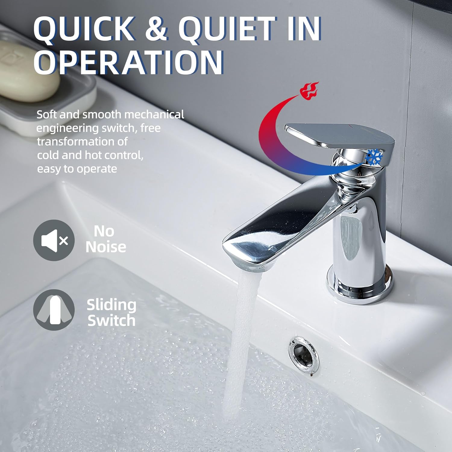 Detalle de BELZ Modern Basin Mixer Tap (Single Lever) – Chrome brass bathroom faucet with hot & cold mixer