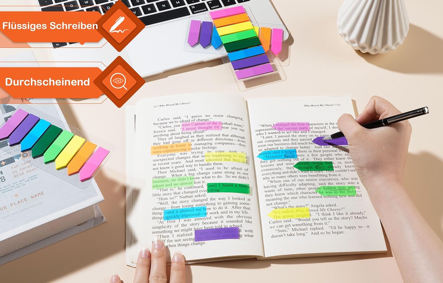 Detalle de Seitenmarker mit Klebestreifen – 2.000 Stück, 8 Farben, beschriftbar & repositionierbar