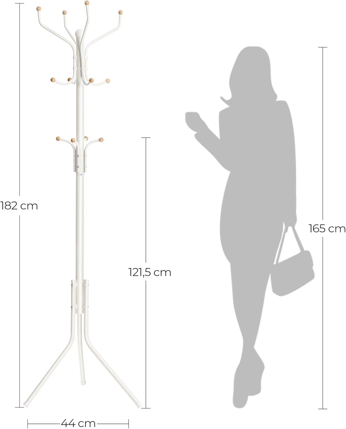 Detalle 2 de SONGMICS Perchero de Pie Blanco 182 cm con 12 Ganchos