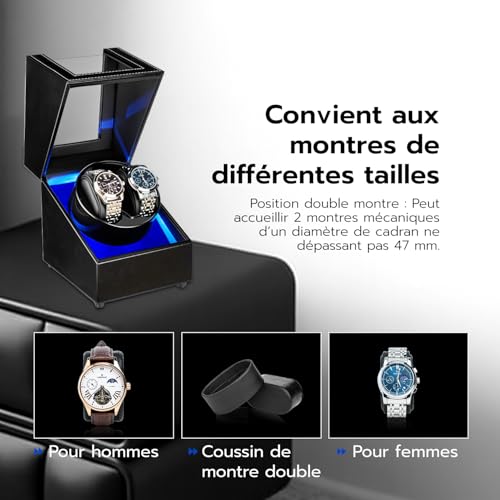 Thumbnail 8 de Mcbazel Double Remontoir de Montre – Boîte à Montre à Double Position en Cuir PU, USB et LED bleue, 5 Modes