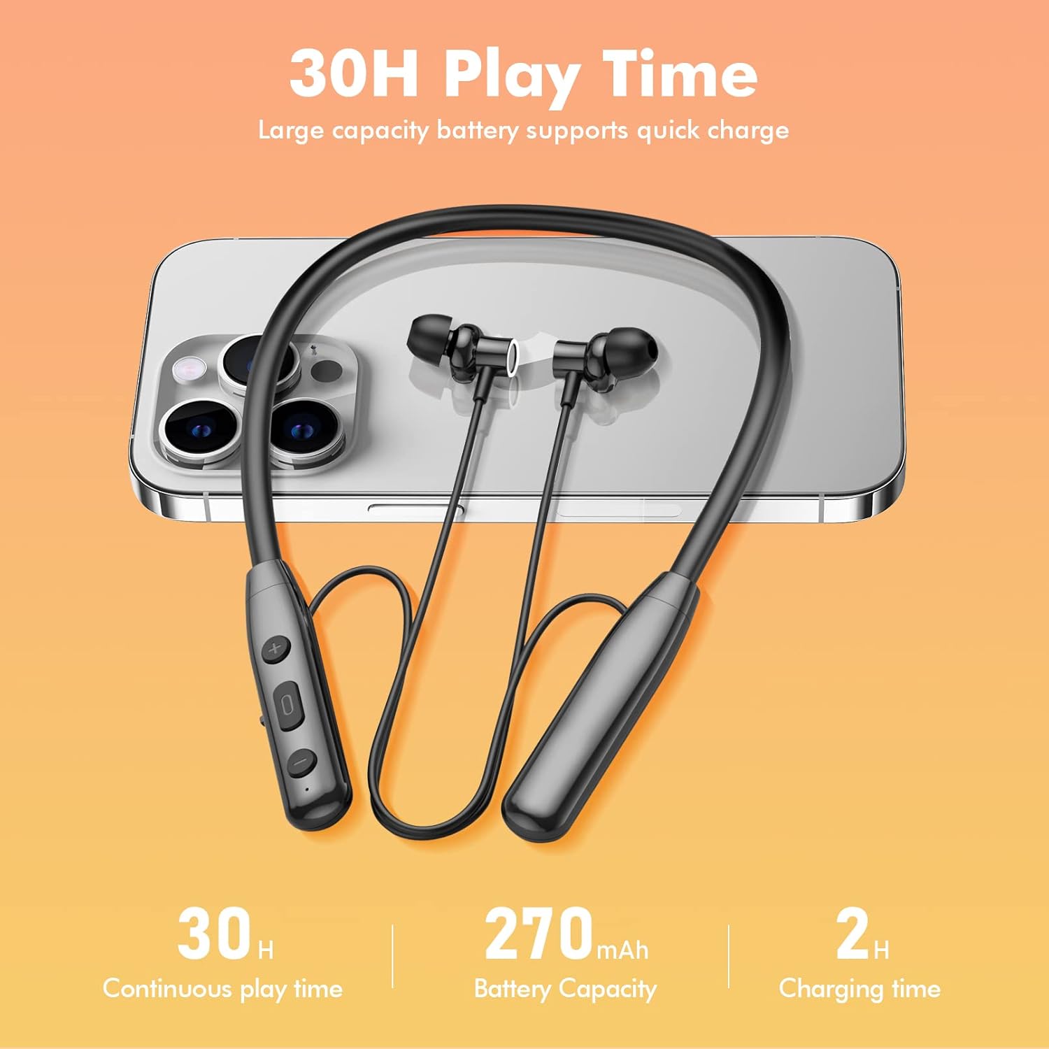 Thumbnail 1 de NSYYE Bluetooth 5.3 neckband wireless headphones with mic, IPX6 protection and noise reduction (black)