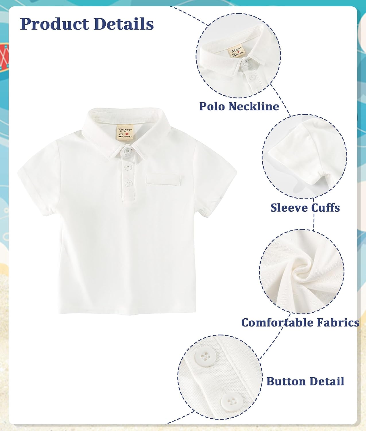 Detalle 2 de Volunboy Toddler Boys Summer Polo & Shorts Set (1–6 Years)