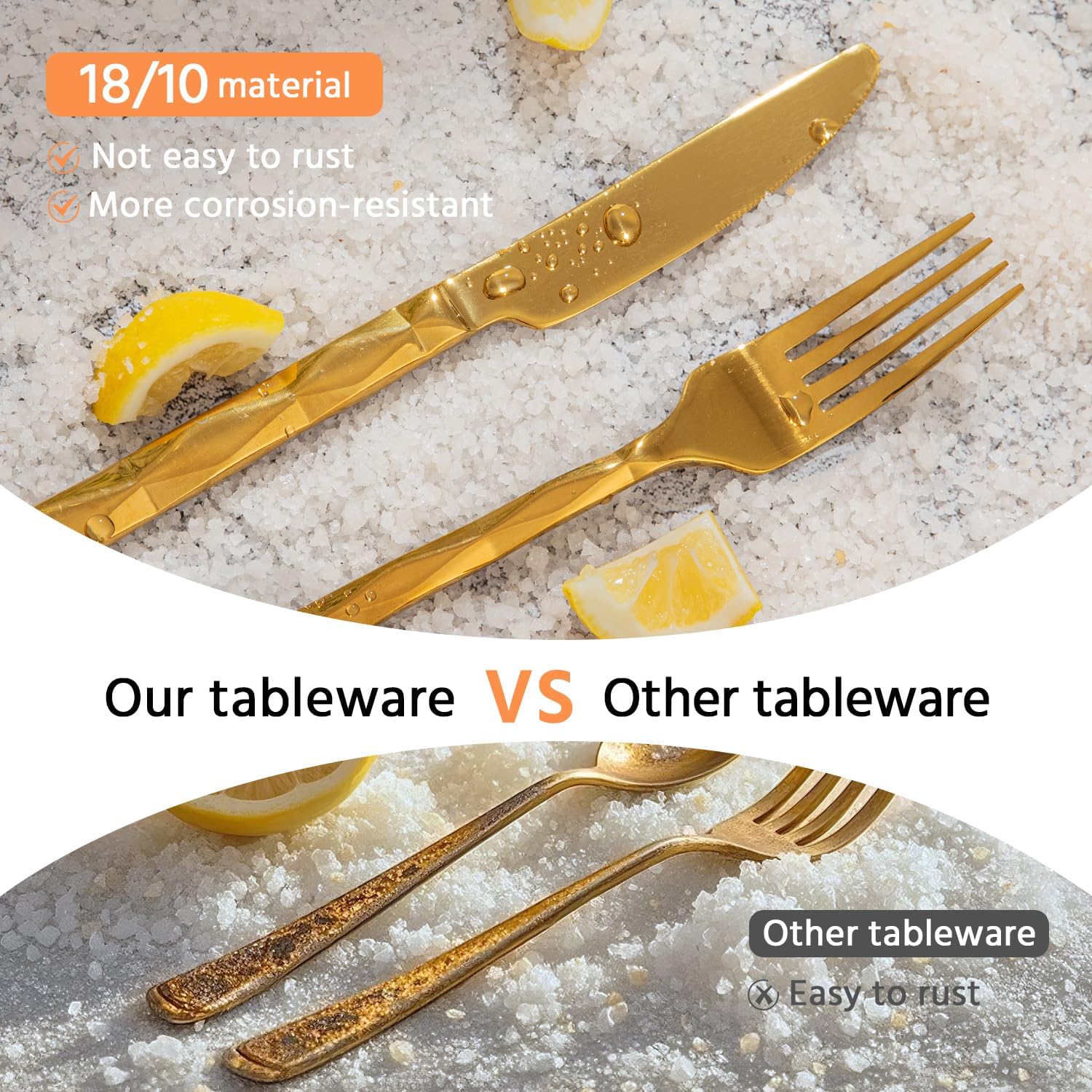 Thumbnail 6 de KINGSTONE Gold & Silver 60-Piece Flatware Set for 12 (18/10 Stainless Steel, Diamond Cut Pattern)