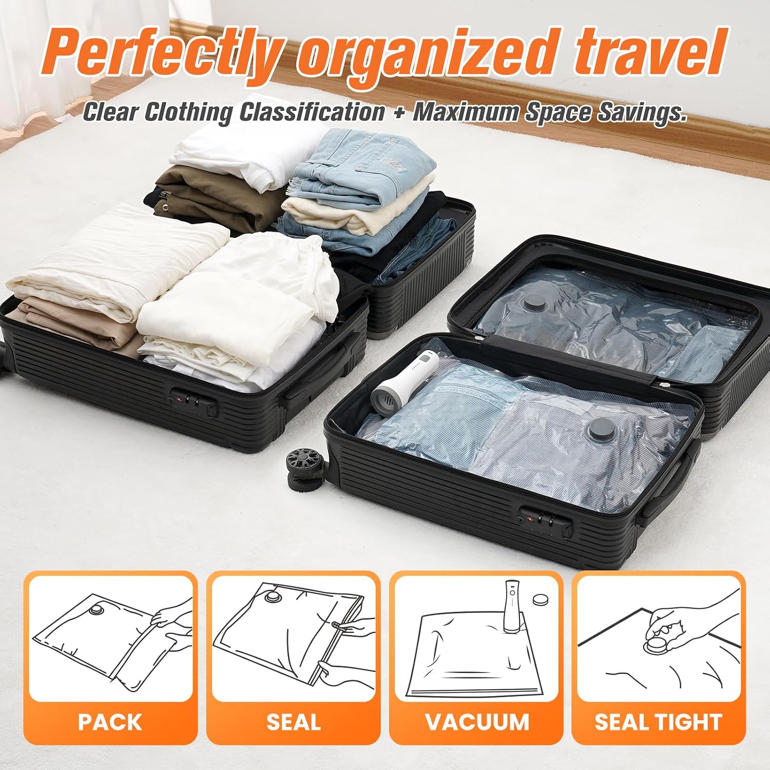 Thumbnail 5 de 18 Pack Vacuum Storage Bags with Rechargeable Cordless Pump: Space-Saving Travel Mayhem, 3 Sizes